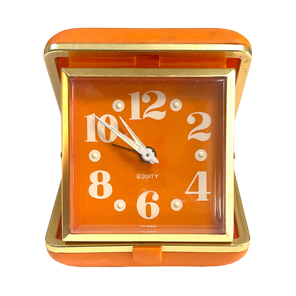 Vintage Mid Century Orange Fold-Up Travel Alarm Clock