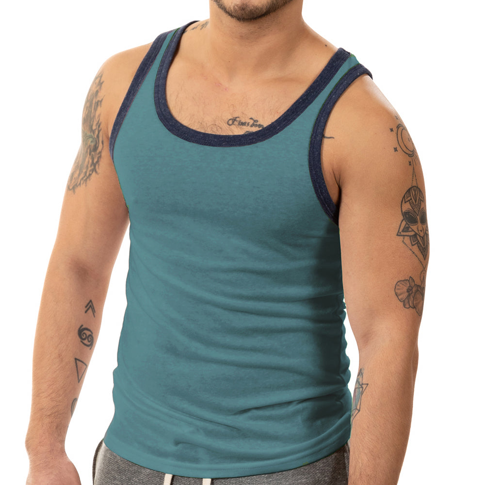 Teal Blue Tri-Blend Varsity Tank Top - Made In USA