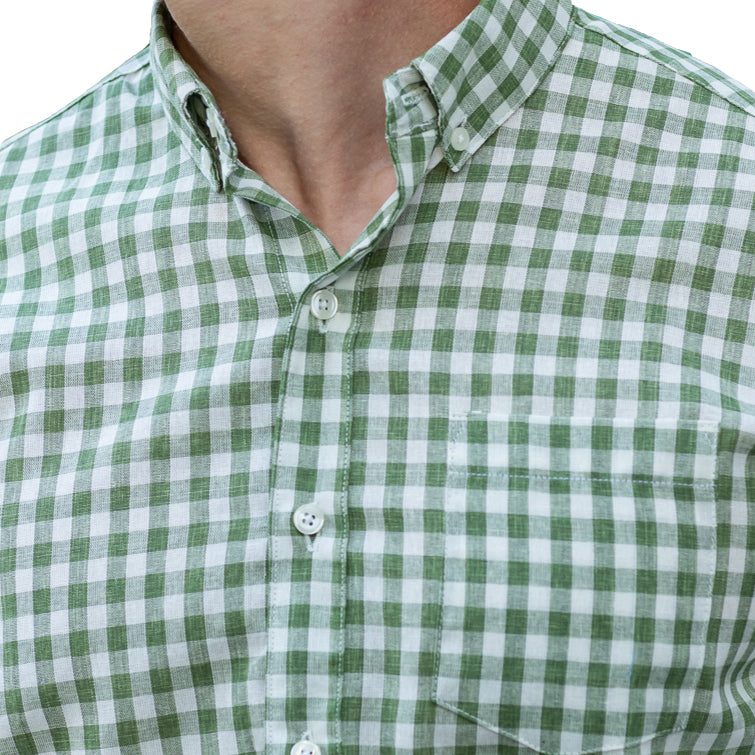 45% OFF AFTER CODE: WOW25: "McNEIL" - Sage Green & White Gingham Check Short Sleeve Shirt - Made in USA