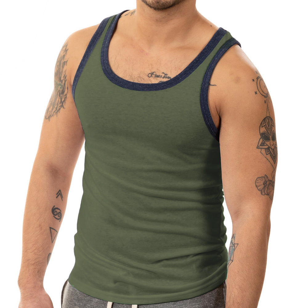 "Varsity Tank" Tri-Blend Tank Top in Army Green Heather