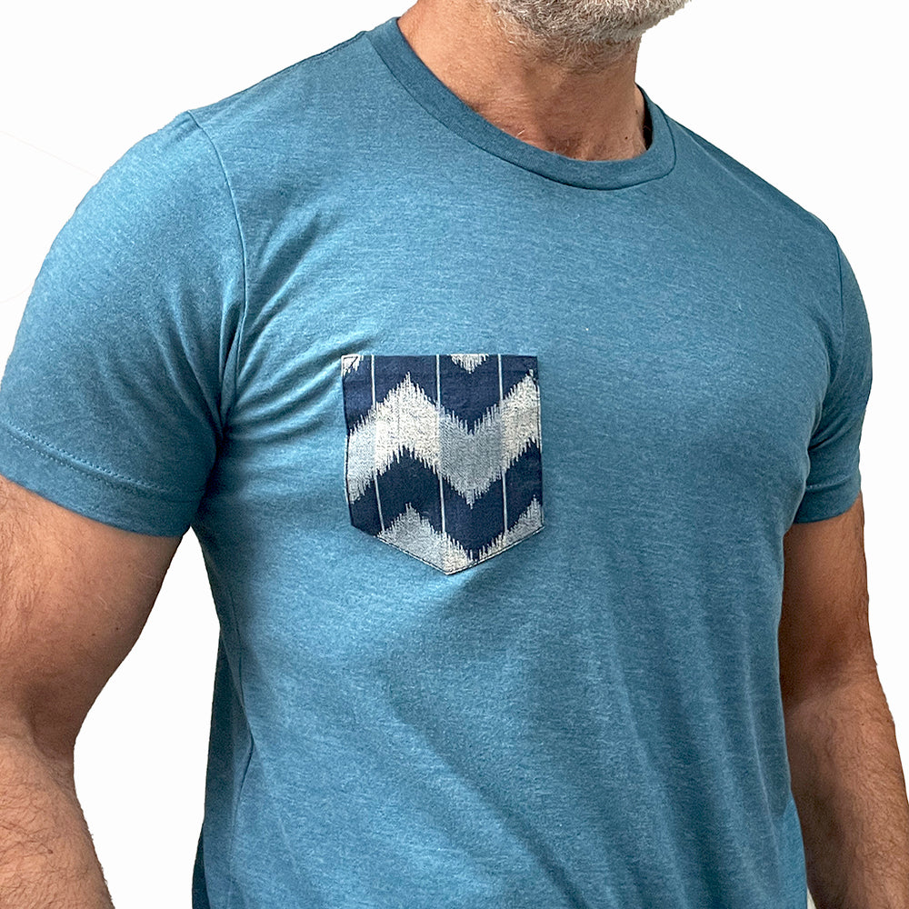 Teal Blue Heather with 'Denim-Wave' Pocket Tee
