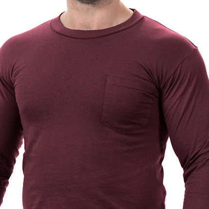 30%. OFF AFTER CODE WOW25: Burgundy Heavyweight Cotton Long Sleeve Pocket T-Shirt - Made in USA