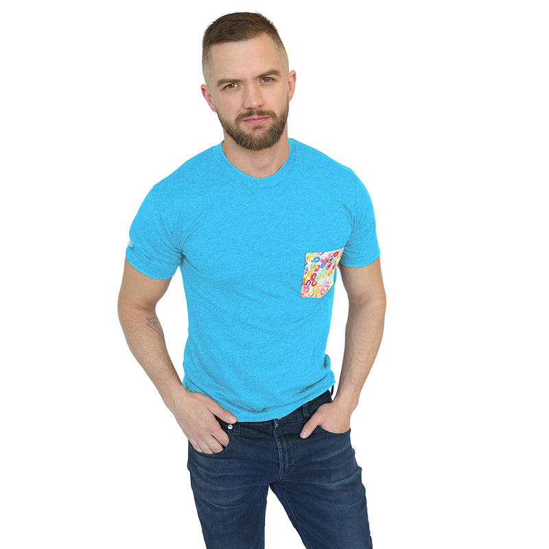40% OFF AFTER CODE NEWFALL: Aqua Heather with Froot Loops Print Pocket Tee