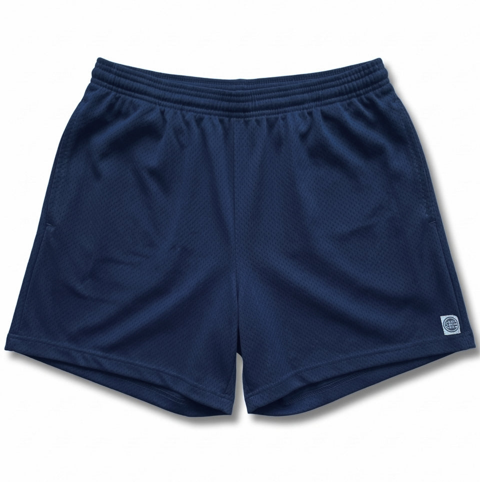 The Fender: Open Mesh 5" Basketball Shorts in Navy Blue - Made In USA