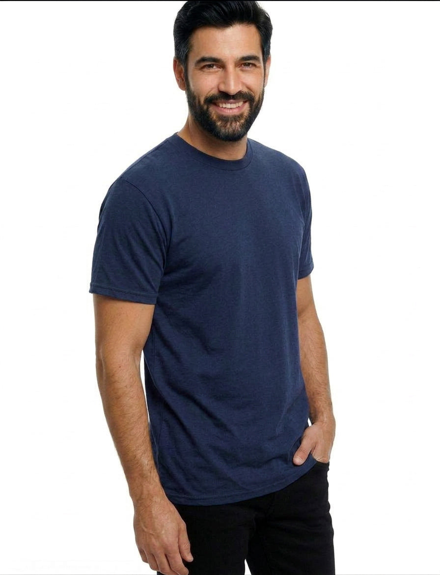 "Fielder": Navy Blue Cotton Crew T-Shirt