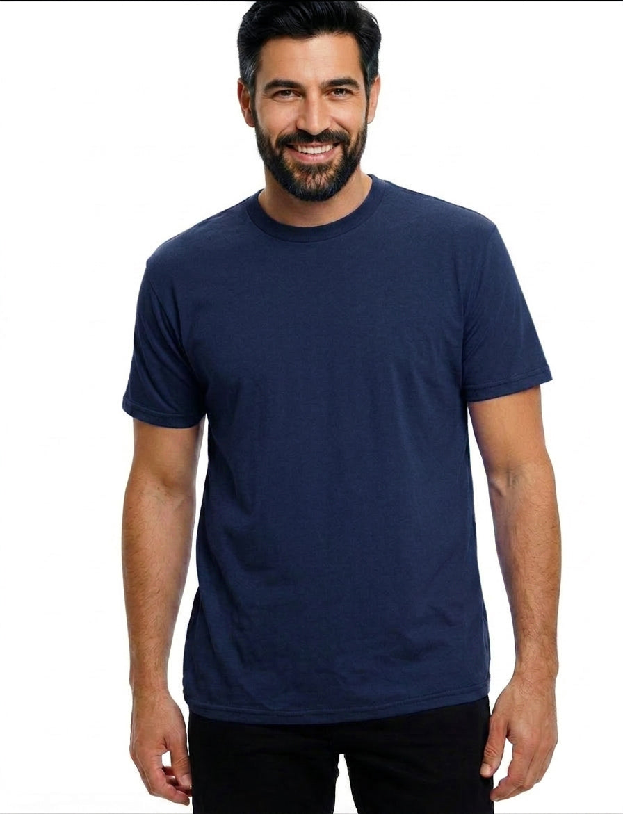 "Fielder": Navy Blue Cotton Crew T-Shirt