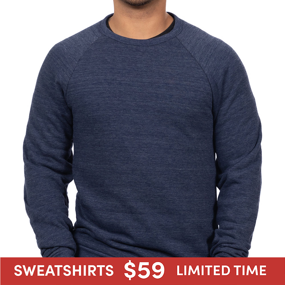 Navy Blue Marled Tri-Blend Raglan Sleeve Crewneck Sweatshirt-Sweater