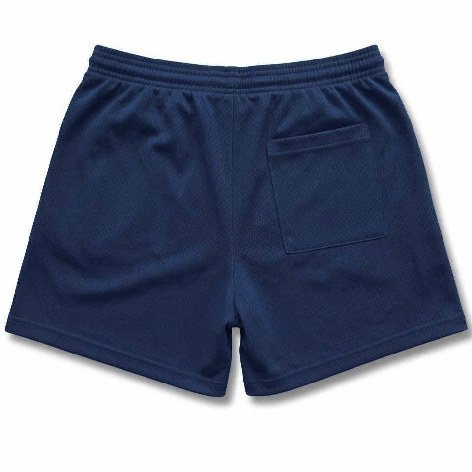 The Fender: Open Mesh 5" Basketball Shorts in Navy Blue - Made In USA