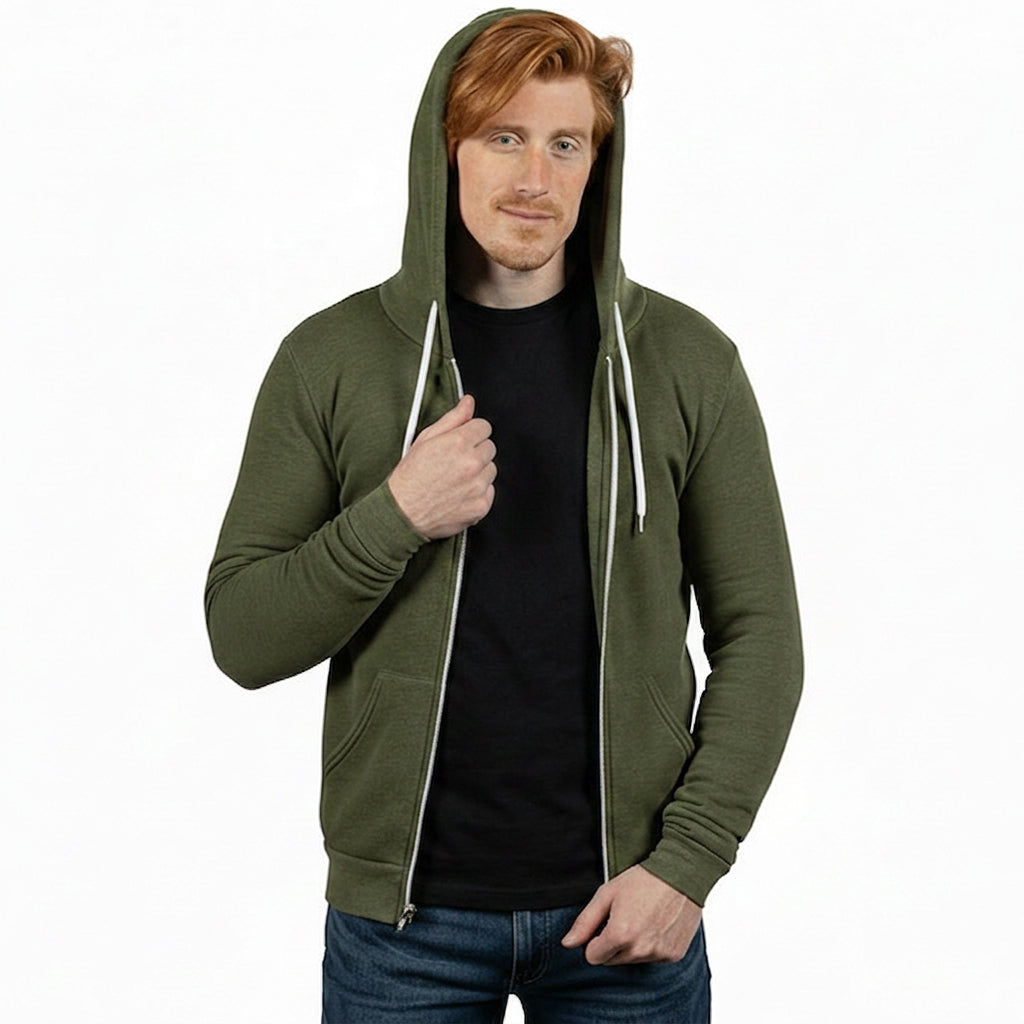 The "Starter" Full Zip 50/50 Hoodie in Army Green Heather