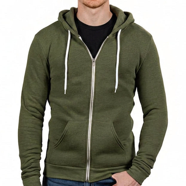 The "Starter" Full Zip 50/50 Hoodie in Army Green Heather