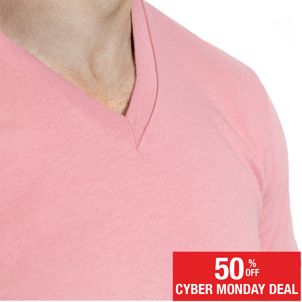 Sweet Pink Cotton V-Neck Short Sleeve Tee - Made In USA