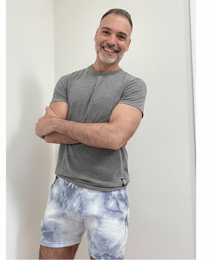 Blue &amp; White Marbled Tie-Dye Hugger Sweat Shorts