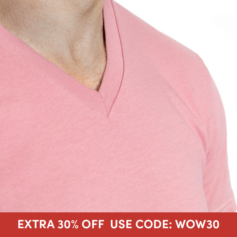 Sweet Pink Cotton V-Neck Short Sleeve Tee - Made In USA