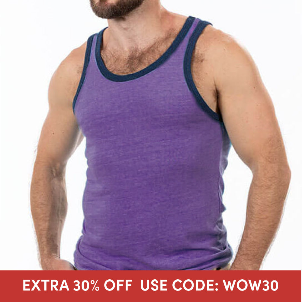 &quot;Varsity Tank&quot; Tri-Blend Tank Top in Purple Grape Heather (Size L &amp; XL)