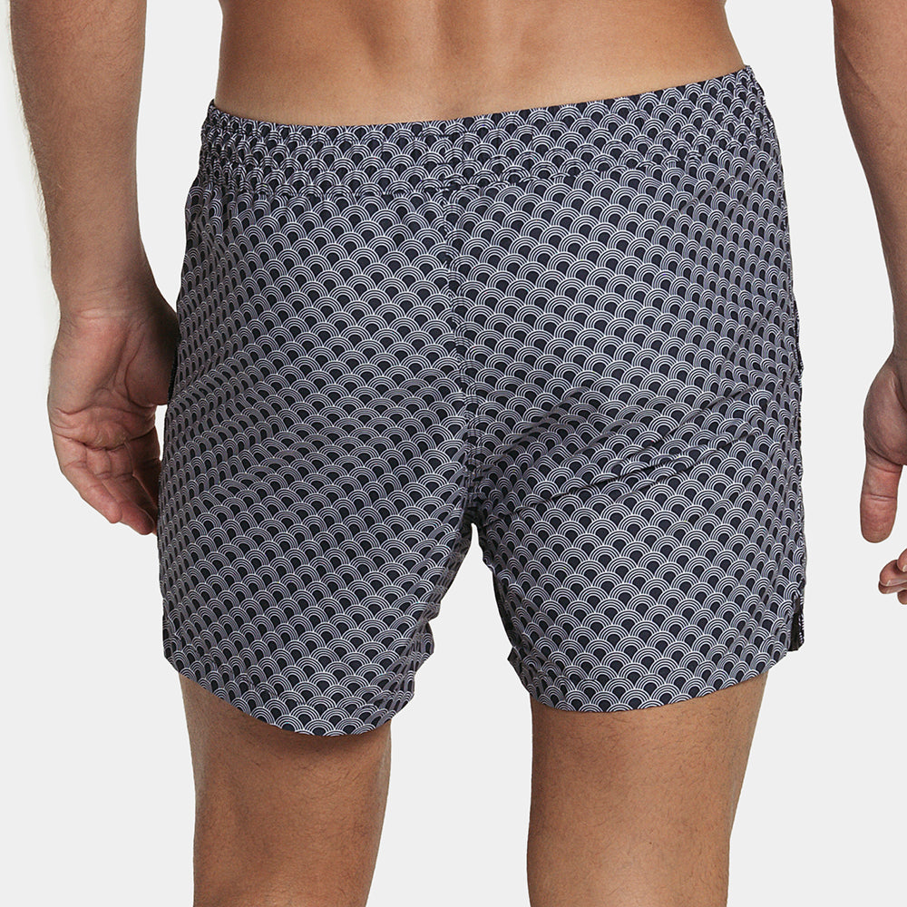Navy Wave Print 5" Inseam Swim Trunk