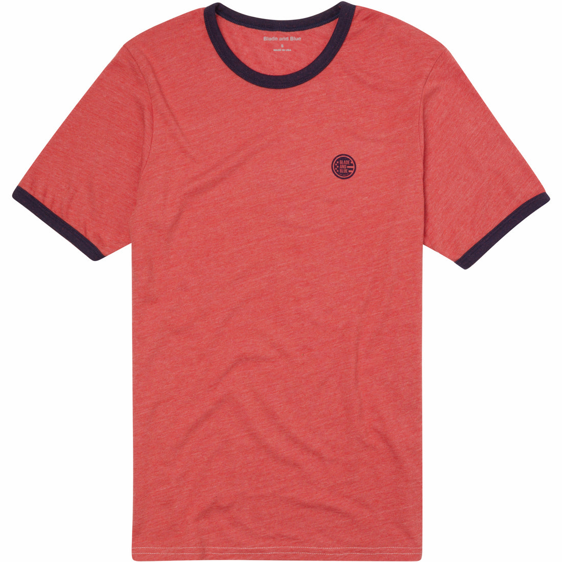 Tomato Red &amp; Navy Tri-Blend Varsity Ringer T-Shirt - Made In USA