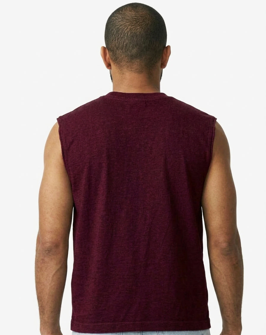 The "BOUNCER" Cotton Muscle Tank Top with Slight Crop in Overdyed Wine