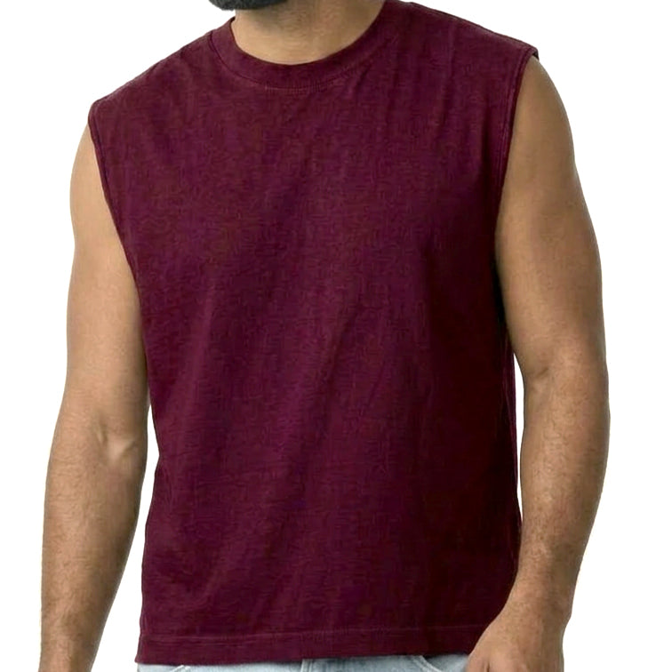 The "BOUNCER" Cotton Muscle Tank Top with Slight Crop in Overdyed Wine