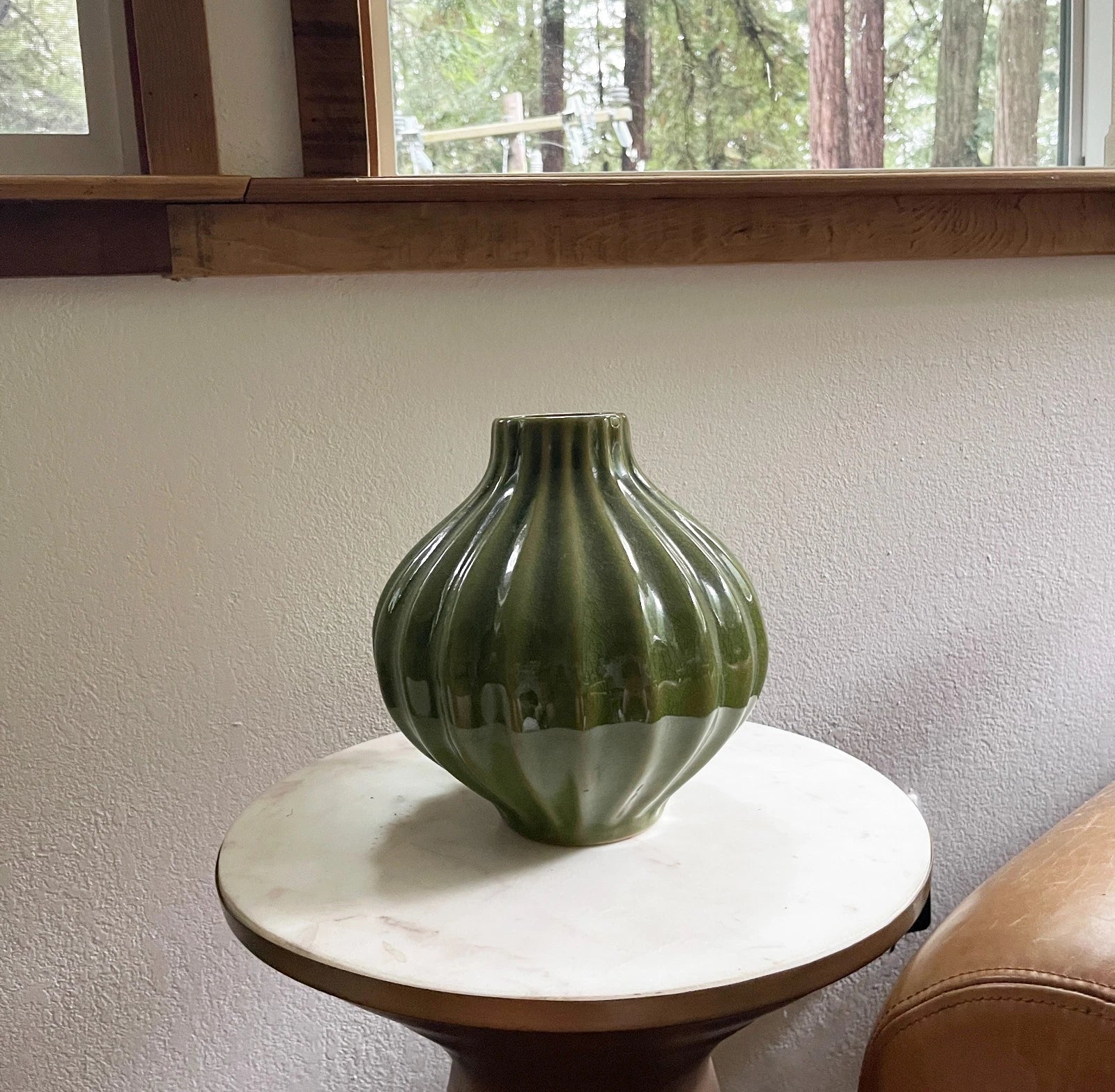Vintage Olive Green "Onion" Bulb Vase