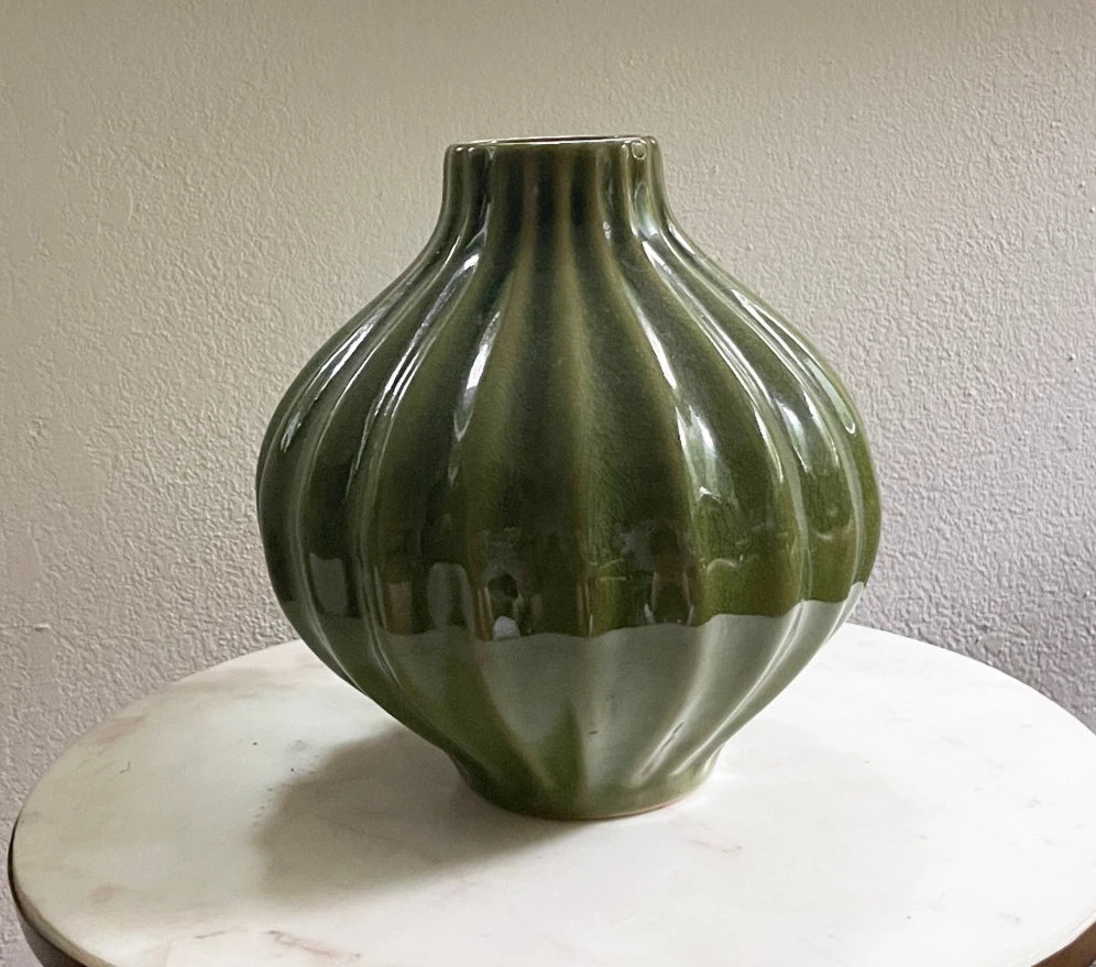 Vintage Olive Green "Onion" Bulb Vase