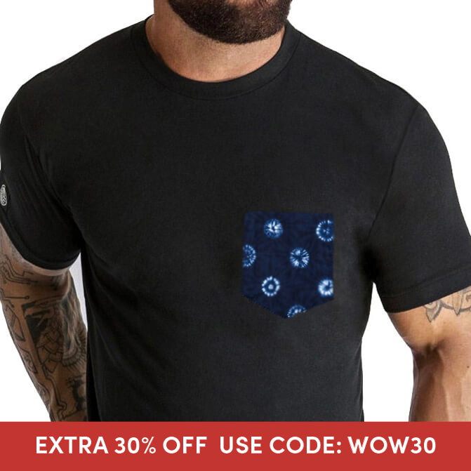 Black With Blue-Black Japanese Shibori Pocket T-Shirt (SIZE SMALL)