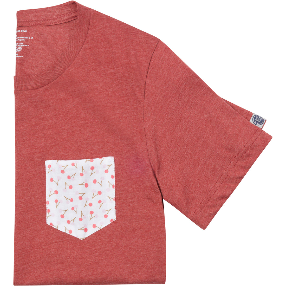 Clay Red Heather With Sweet Cherry Print Pocket Tee
