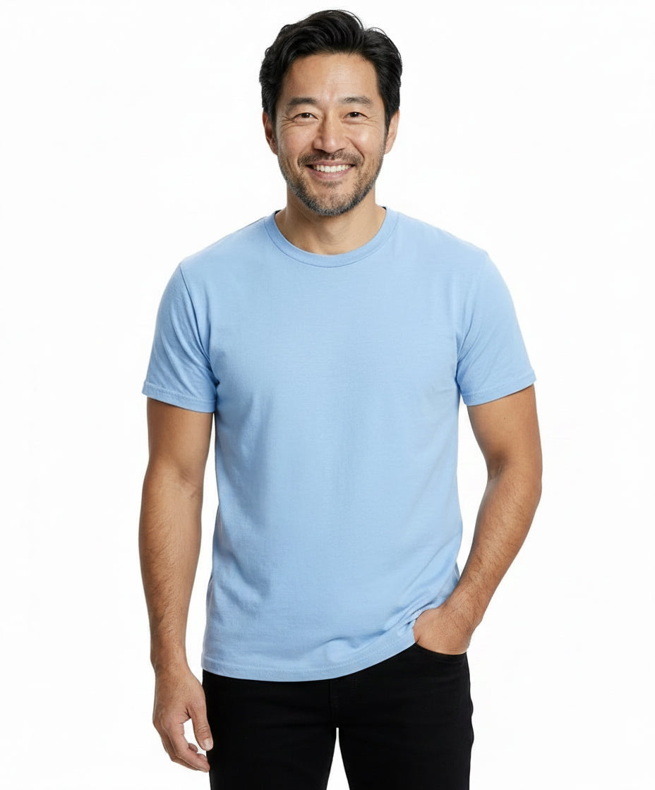 "Fielder": Light Blue Cotton Crew T-Shirt