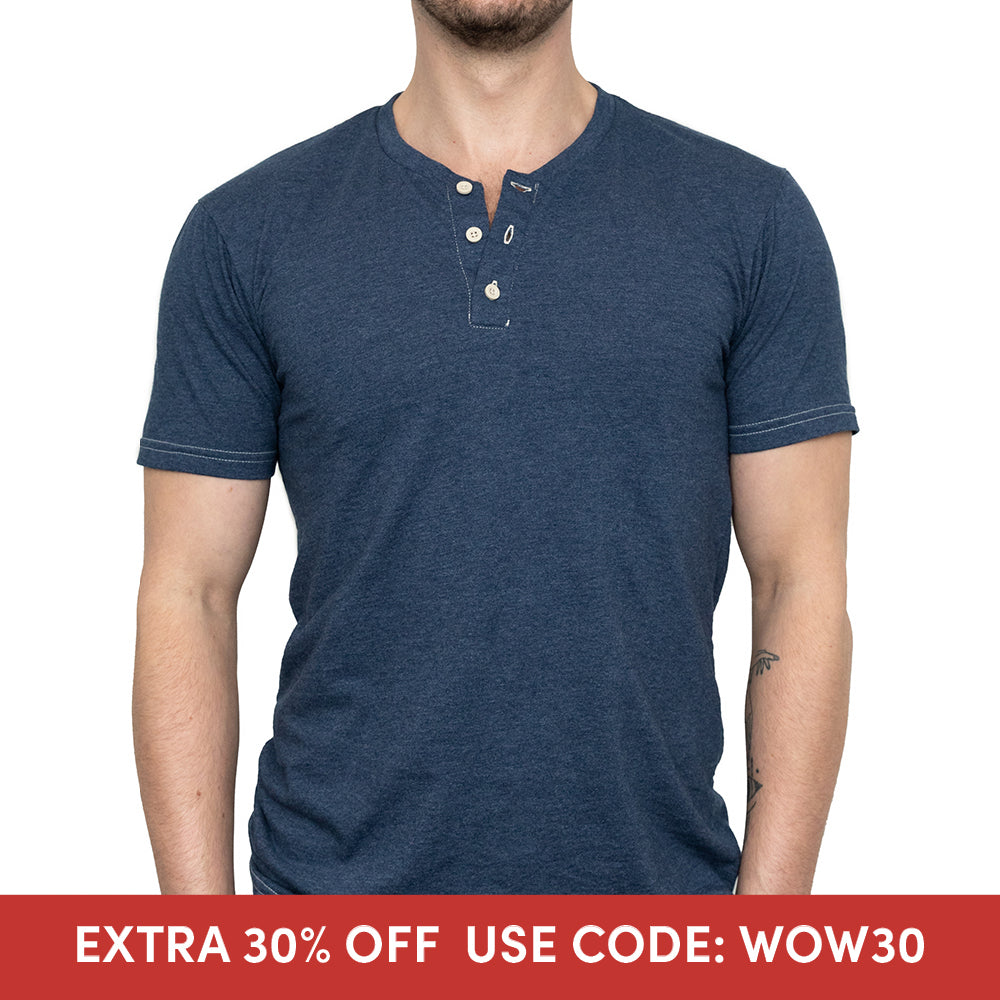 THE &quot;SLUGGER&quot; Short Sleeve Henley Tee in Navy Blue Heather