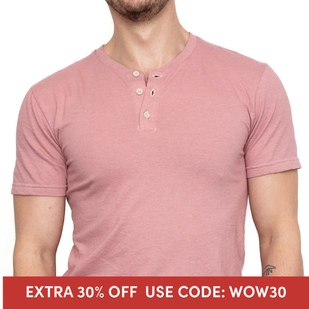 THE &quot;SLUGGER&quot; Short Sleeve Henley Tee in Spring Pink (Size L)
