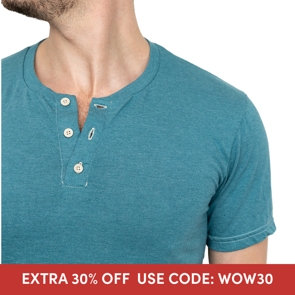 THE &quot;SLUGGER&quot; Short Sleeve Henley Tee in Teal Blue