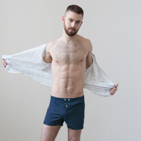 “BLADE" - Solid Navy Blue Slim-Cut Boxer Short - Made In USA