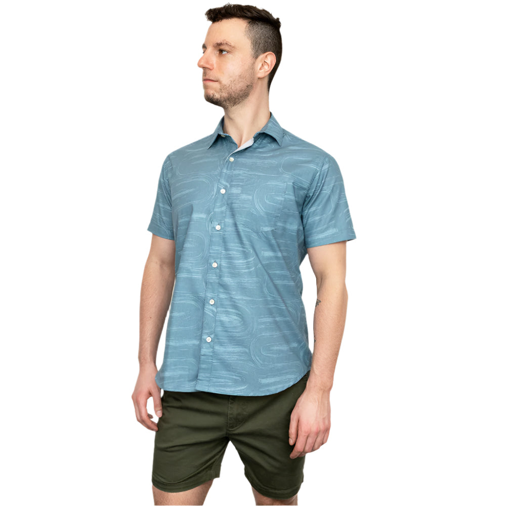 STARLING Short Sleeve Shirt in Blue-Grey Brush Stroke Print