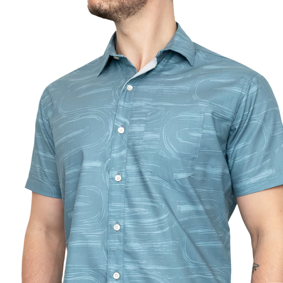 STARLING Short Sleeve Shirt in Blue-Grey Brush Stroke Print