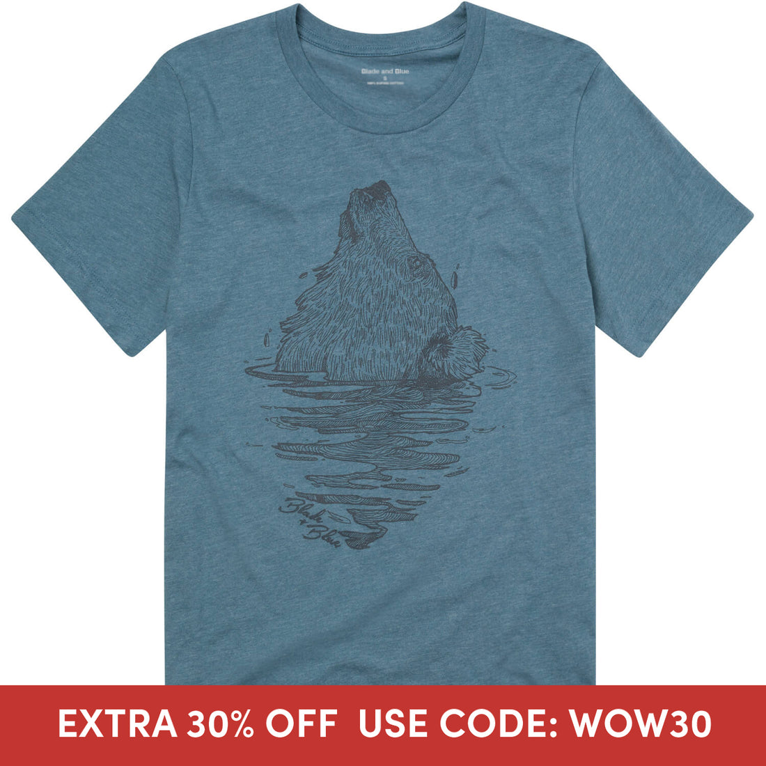 Teal Blue Crystallized Emerging Bear Graphic T-Shirt (S AVAILABLE)
