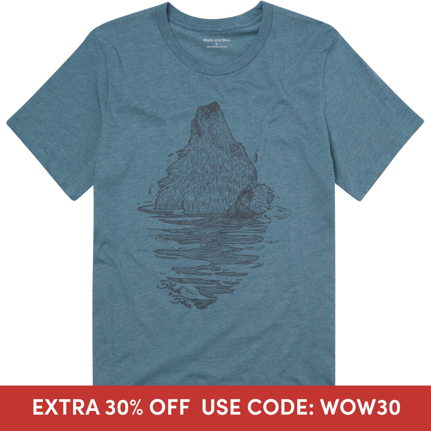 Teal Blue Crystallized Emerging Bear Graphic T-Shirt (Size S)