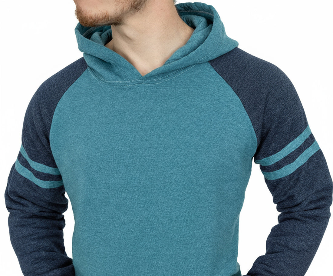 Mosaic Blue & Navy Varsity Stripe Popover Hoodie (SIZE L & XL)