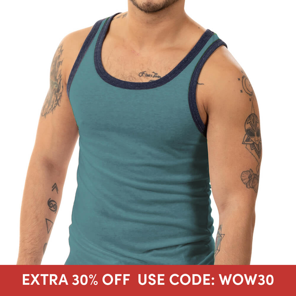 "Varsity Tank" Tri-Blend Tank Top in Teal Blue Heather (Size XXL)