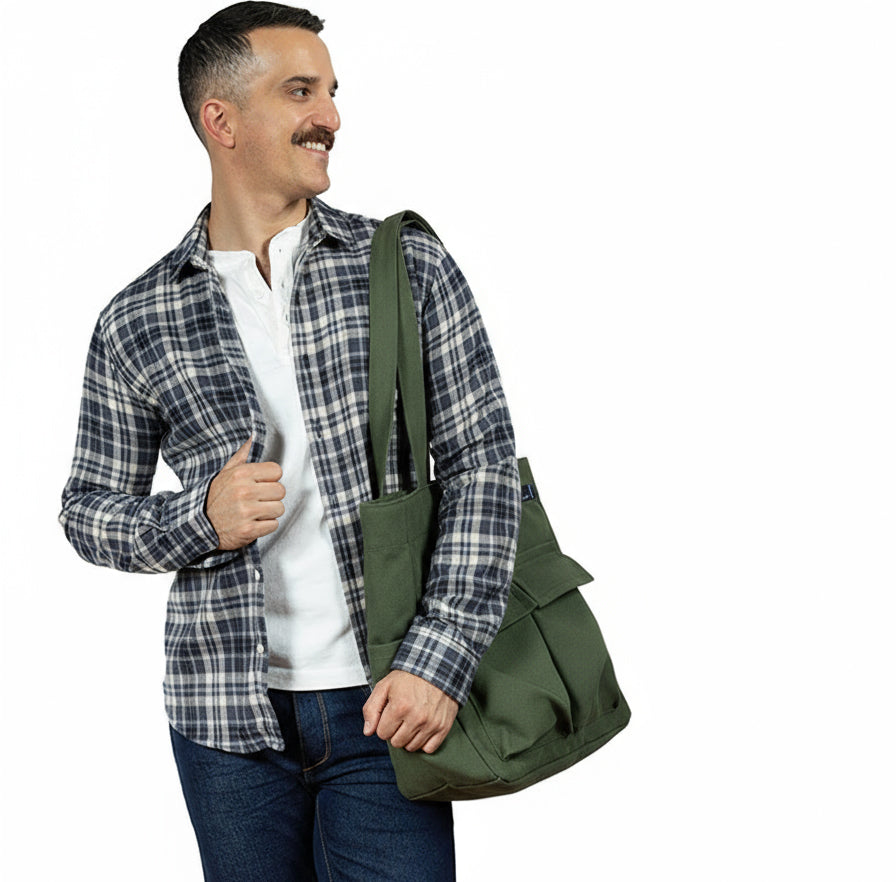 Cargo Tote in Military Olive Green Canvas