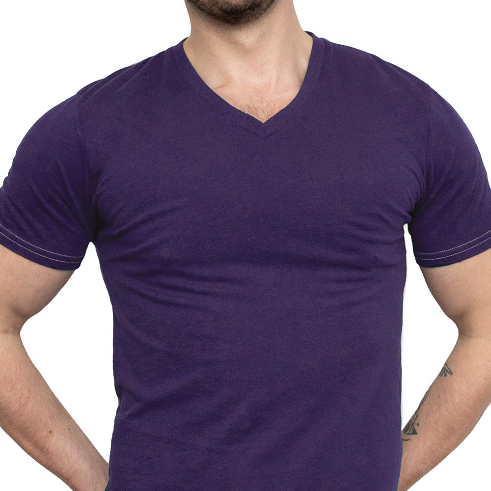 Purple Cotton V-Neck Short Sleeve Tee - Made In USA