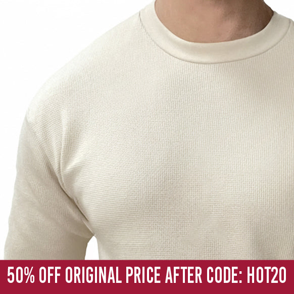 Heavyweight Cotton Army Surplus Sweater Stitch Crewneck in Cream (SIZE M)