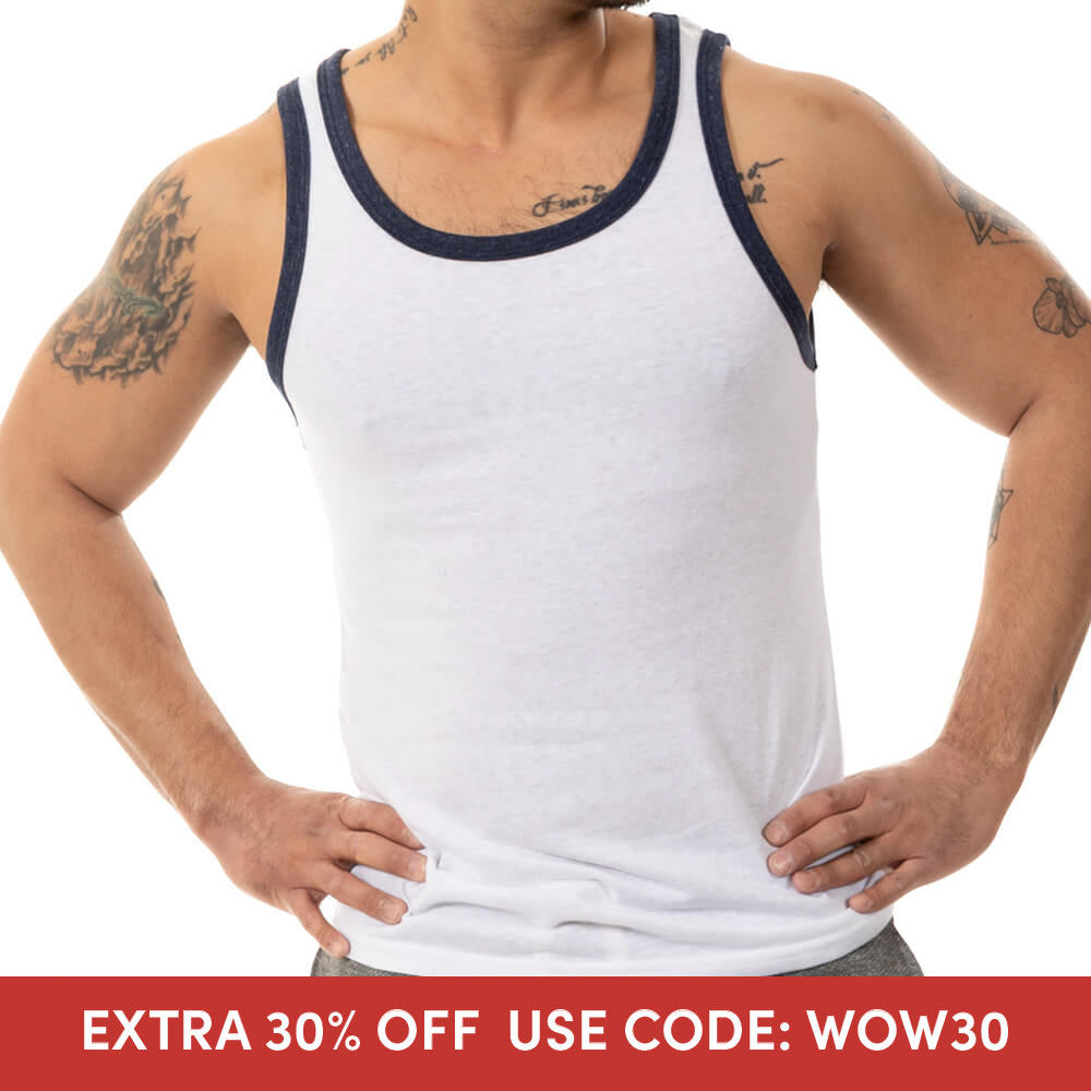 &quot;Varsity Tank&quot; Tri-Blend Tank Top in Pure White (Size L &amp; XL)