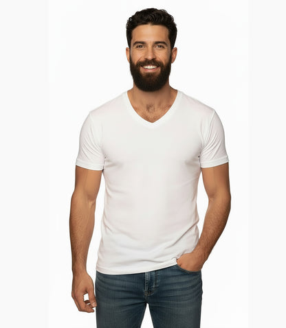 The "VICTOR" Pure White Cotton V-Neck Short Sleeve Tee - Made In USA
