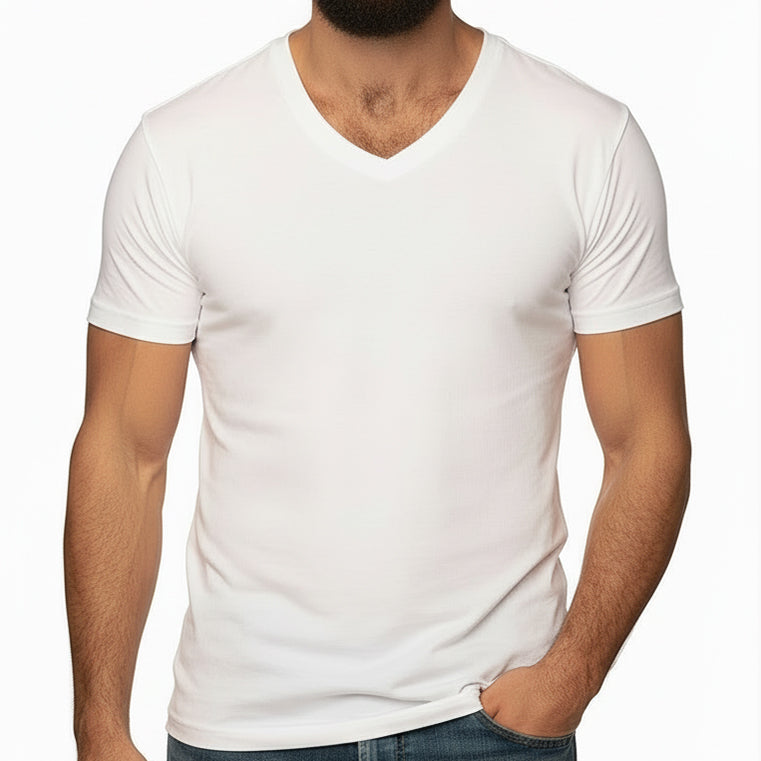 The "VICTOR" Pure White Cotton V-Neck Short Sleeve Tee - Made In USA