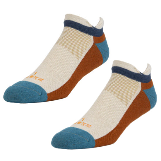 Ascent Performance Organic Cotton No-Show Sock in Wheat, Copper &amp; Blue- Made in USA by Zkano