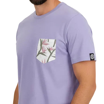 Lilac Purple With Floral Print Pocket T-Shirt