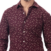 "DUNCAN" - Mulberry Purple Traditional Japanese Mini Floral Print Long Sleeve Shirt - Made in USA