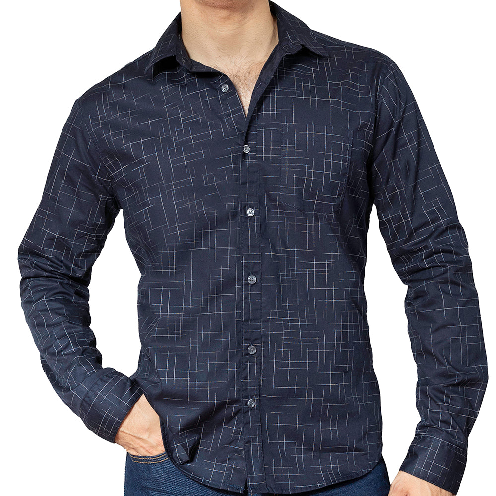 COLBY Long Sleeve Shirt in Navy Japanese Textured Print