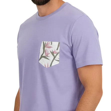 Lilac Purple With Floral Print Pocket T-Shirt