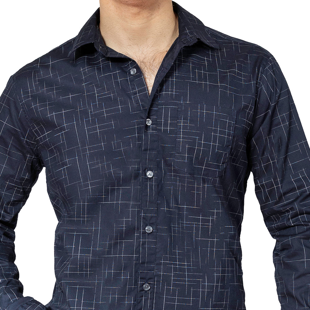 COLBY Long Sleeve Shirt in Navy Japanese Textured Print