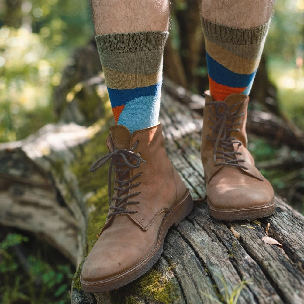 Multi Color River Crew Sock in Olive - Made In USA by Zkano